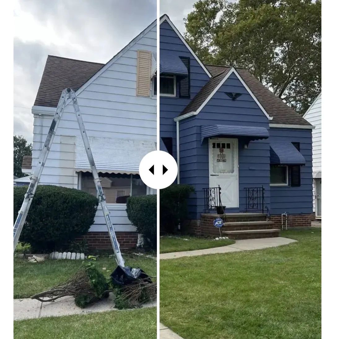 Before and after home exterior painting by Kenmore Painters